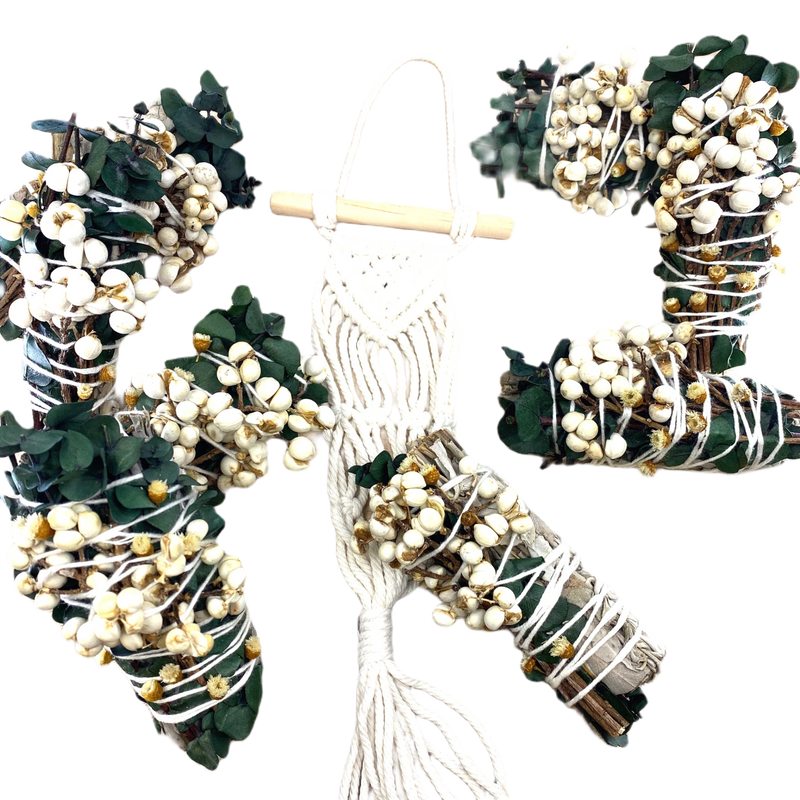 Powerful White Sage & Copal Smudge Stick with Eucalyptus & Tallow Berries, 4" for Cleansing & Aromatherapy