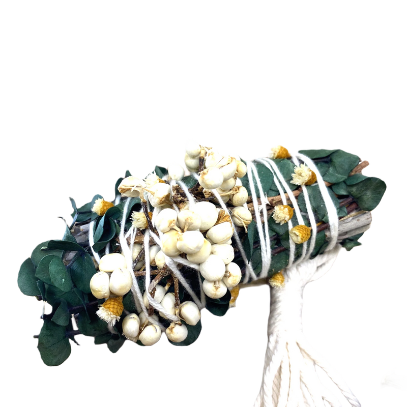 Powerful White Sage & Copal Smudge Stick with Eucalyptus & Tallow Berries, 4" for Cleansing & Aromatherapy