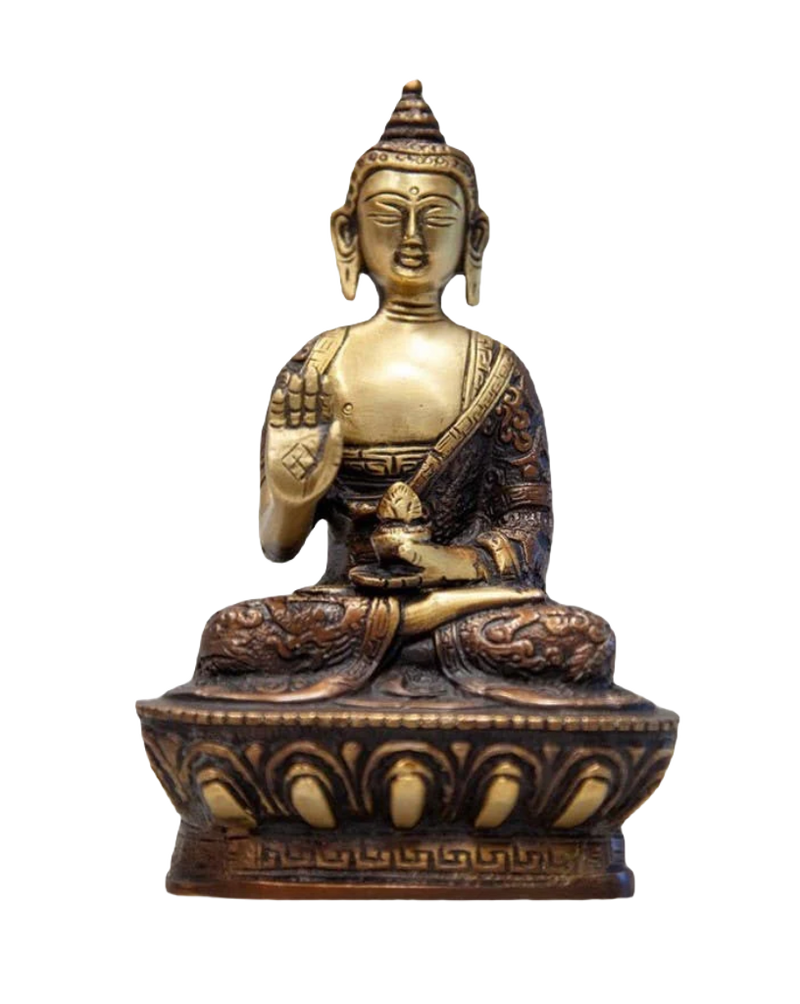 Hand-Crafted Buddha on Lotus in Meditation Pose - 7" Brass Sculpture for Zen Home & Office Décor