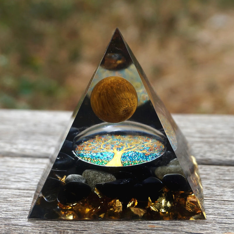 Handmade 60mm Tiger Eye & Obsidian Orgonite Pyramid: Reiki Healing & Chakra Meditation - Omlinea  