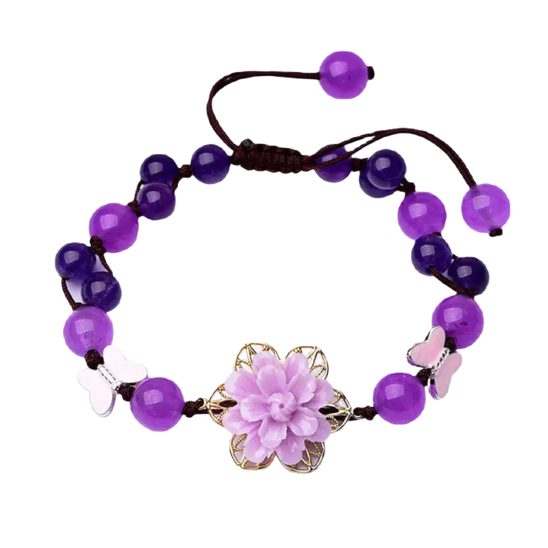 Purple Jade and Amethyst Lotus Healing Bracelet - Omlinea  