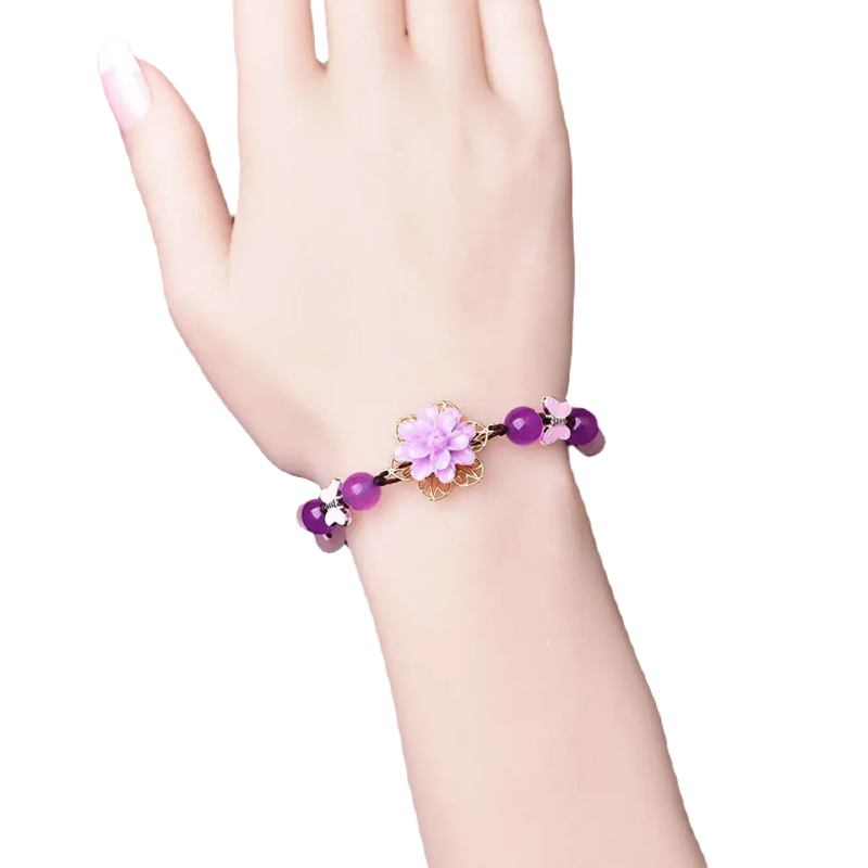 Purple Jade and Amethyst Lotus Healing Bracelet - Omlinea  