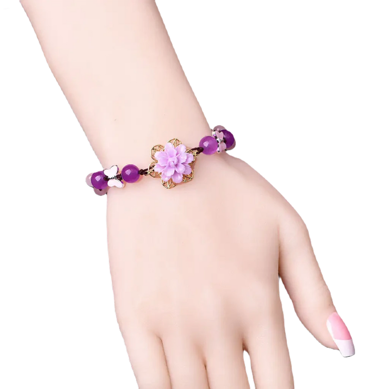 Purple Jade and Amethyst Lotus Healing Bracelet - Omlinea  