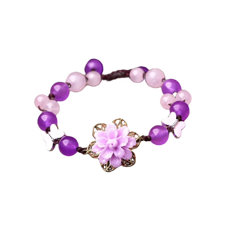 Purple Jade and Amethyst Lotus Healing Bracelet - Omlinea  