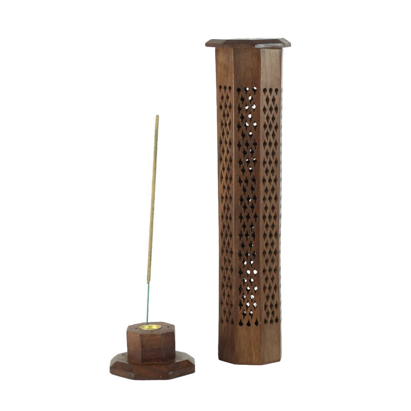 Handcarved Wooden Tower Incense Burner - Elegant 12" Decorative Indian Rosewood