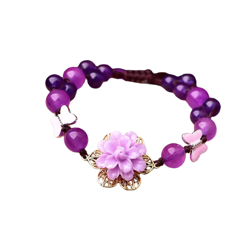 Purple Jade and Amethyst Lotus Healing Bracelet - Omlinea  