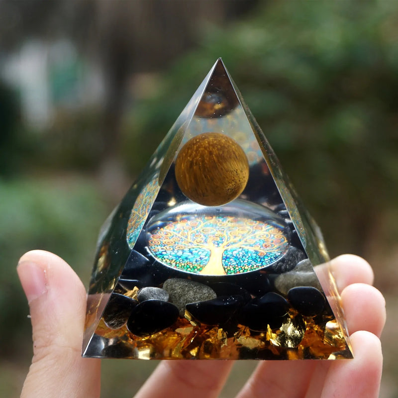 Handmade 60mm Tiger Eye & Obsidian Orgonite Pyramid: Reiki Healing & Chakra Meditation - Omlinea  